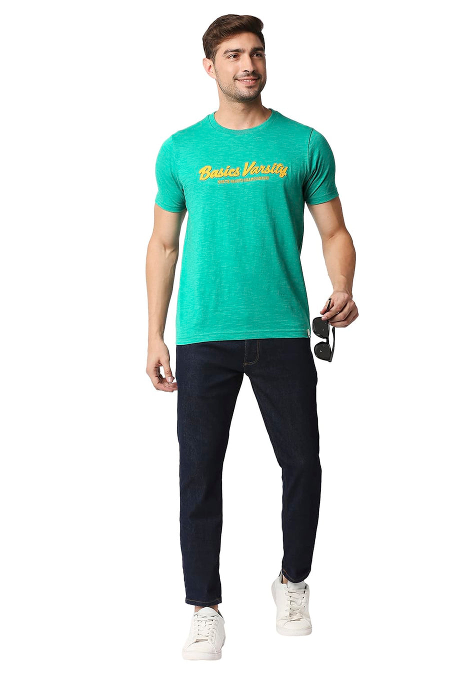 BASICS MUSCLE FIT SPORTING GREEN CREW T-SHIRT