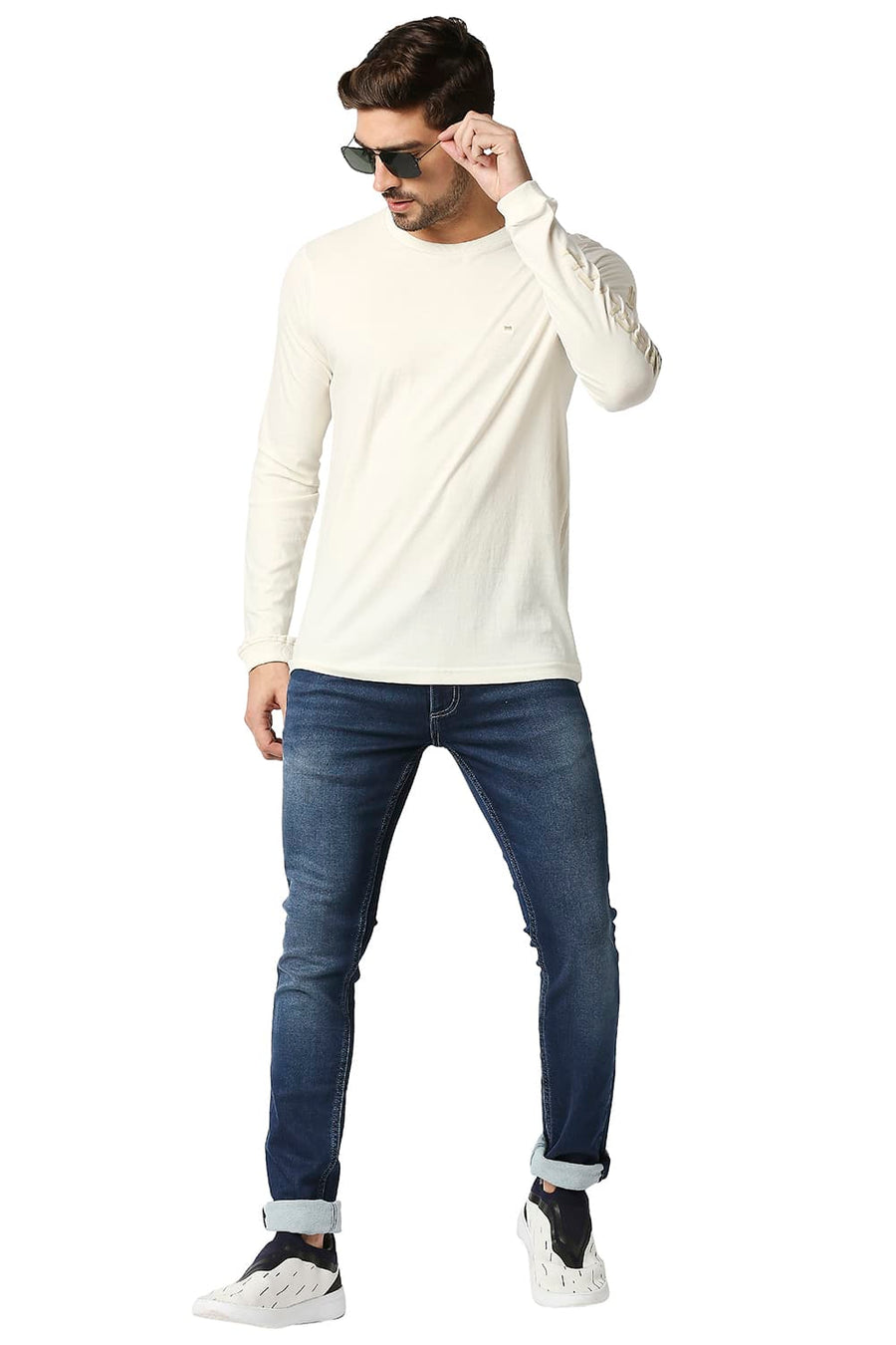 BASICS MUSCLE FIT ANTIQUE WHITE CREW T-SHIRT