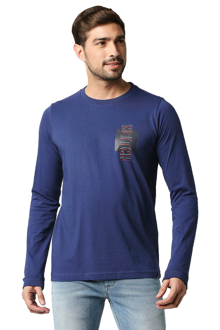 BASICS MUSCLE FIT ESTATE BLUE CREW T-SHIRT