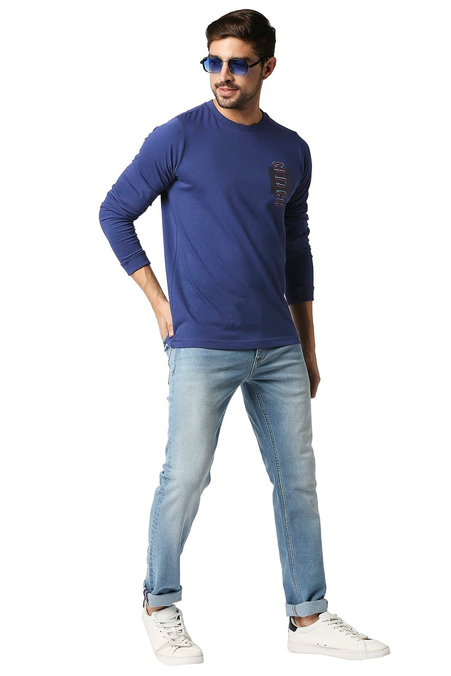 BASICS MUSCLE FIT ESTATE BLUE CREW T-SHIRT