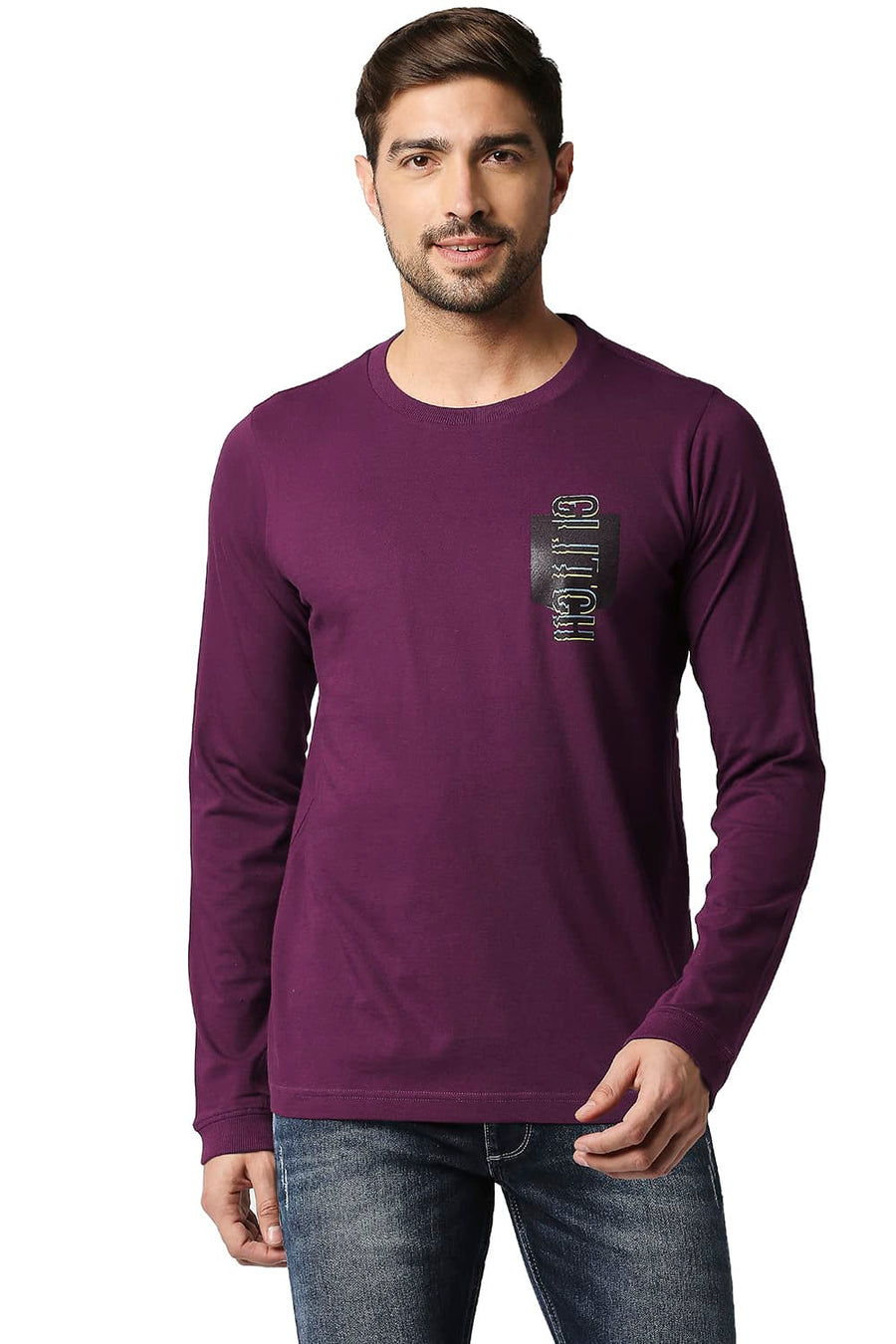 BASICS MUSCLE FIT POTENT PURPLE CREW T-SHIRT