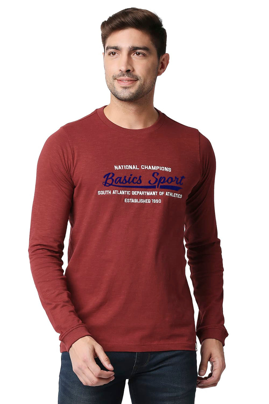 BASICS MUSCLE FIT EMBOLDENED RED CREW T-SHIRT