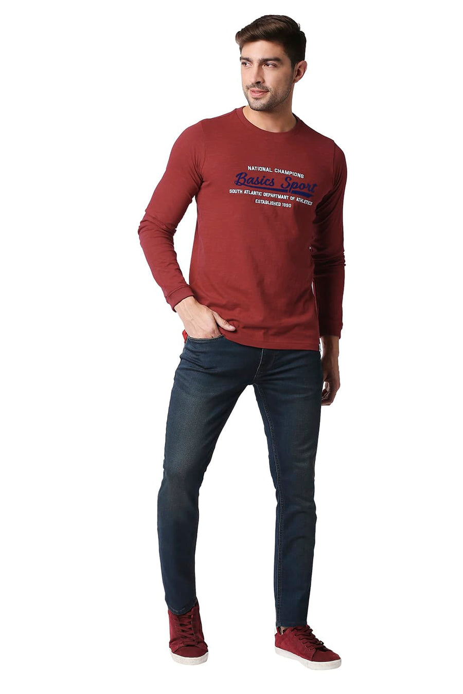 BASICS MUSCLE FIT EMBOLDENED RED CREW T-SHIRT