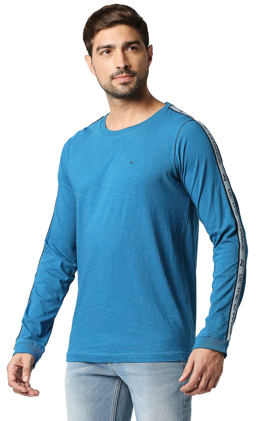 BASICS MUSCLE FIT BLUE SAPPHIRE CREW T-SHIRT