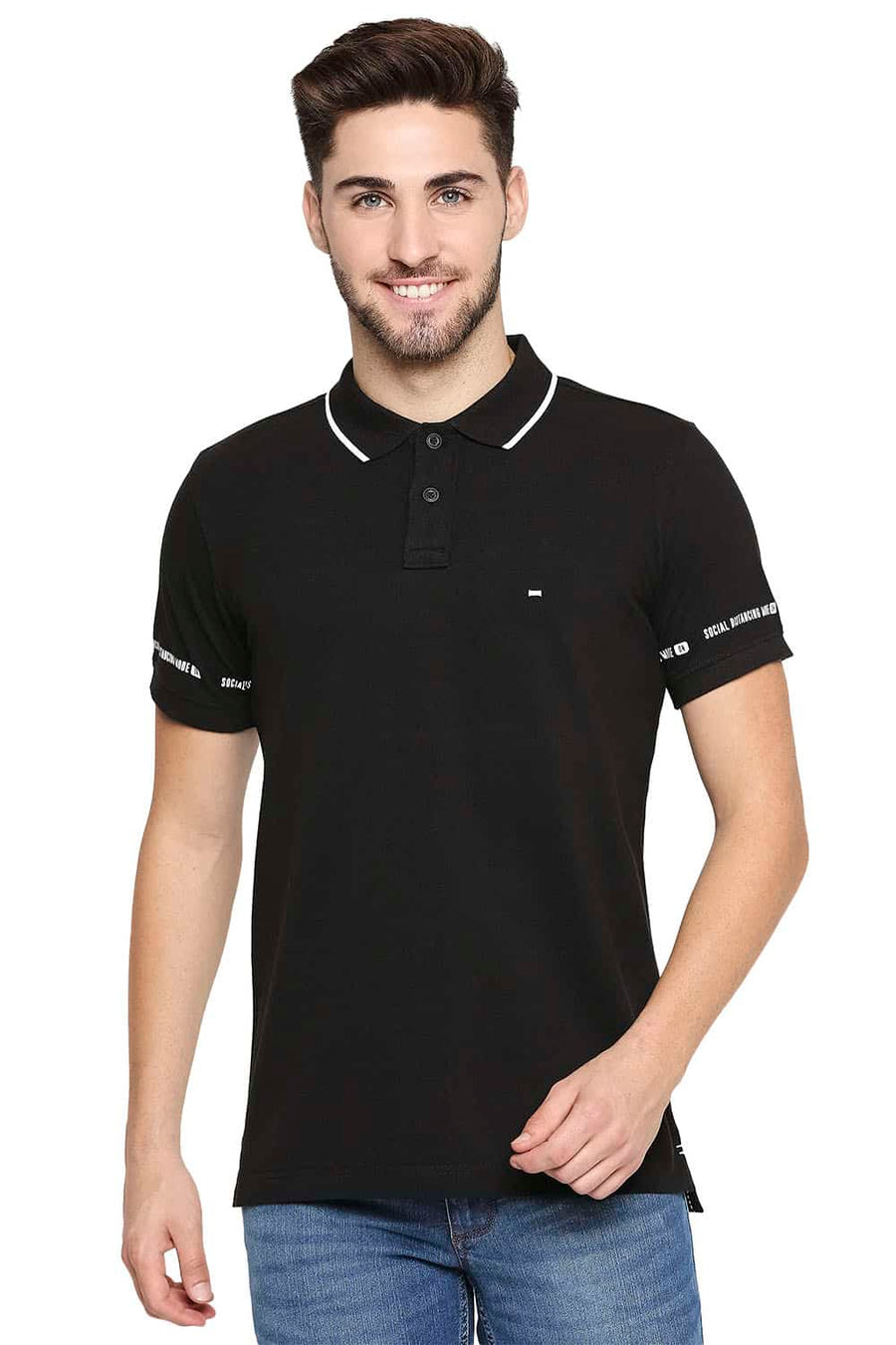 BASICS MUSCLE FIT BLACK BEAUTY POLO T-SHIRT