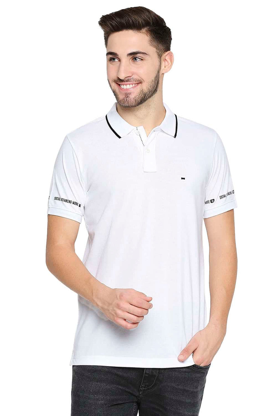 BASICS MUSCLE FIT BRIGHT WHITE POLO T-SHIRT