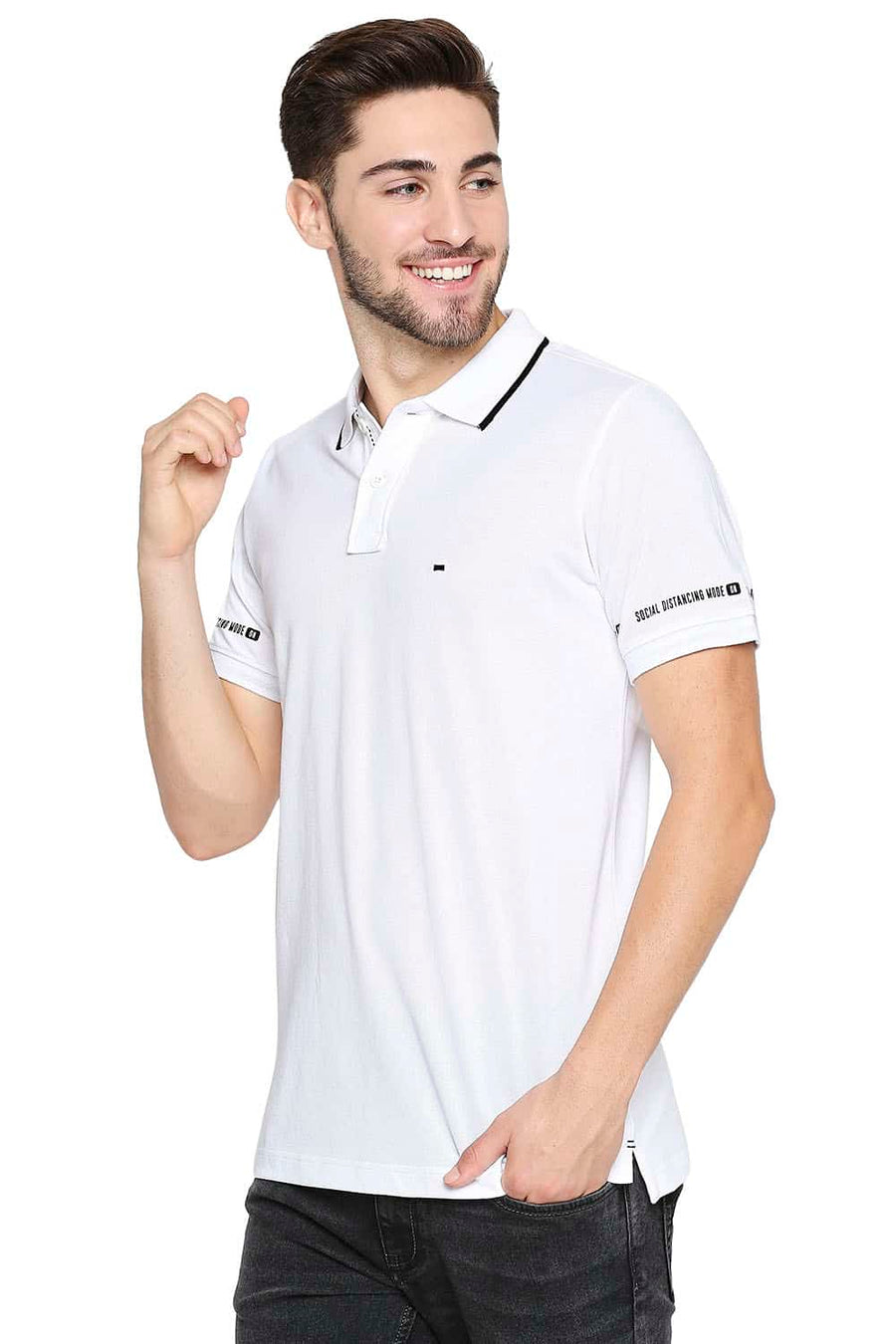 BASICS MUSCLE FIT BRIGHT WHITE POLO T-SHIRT