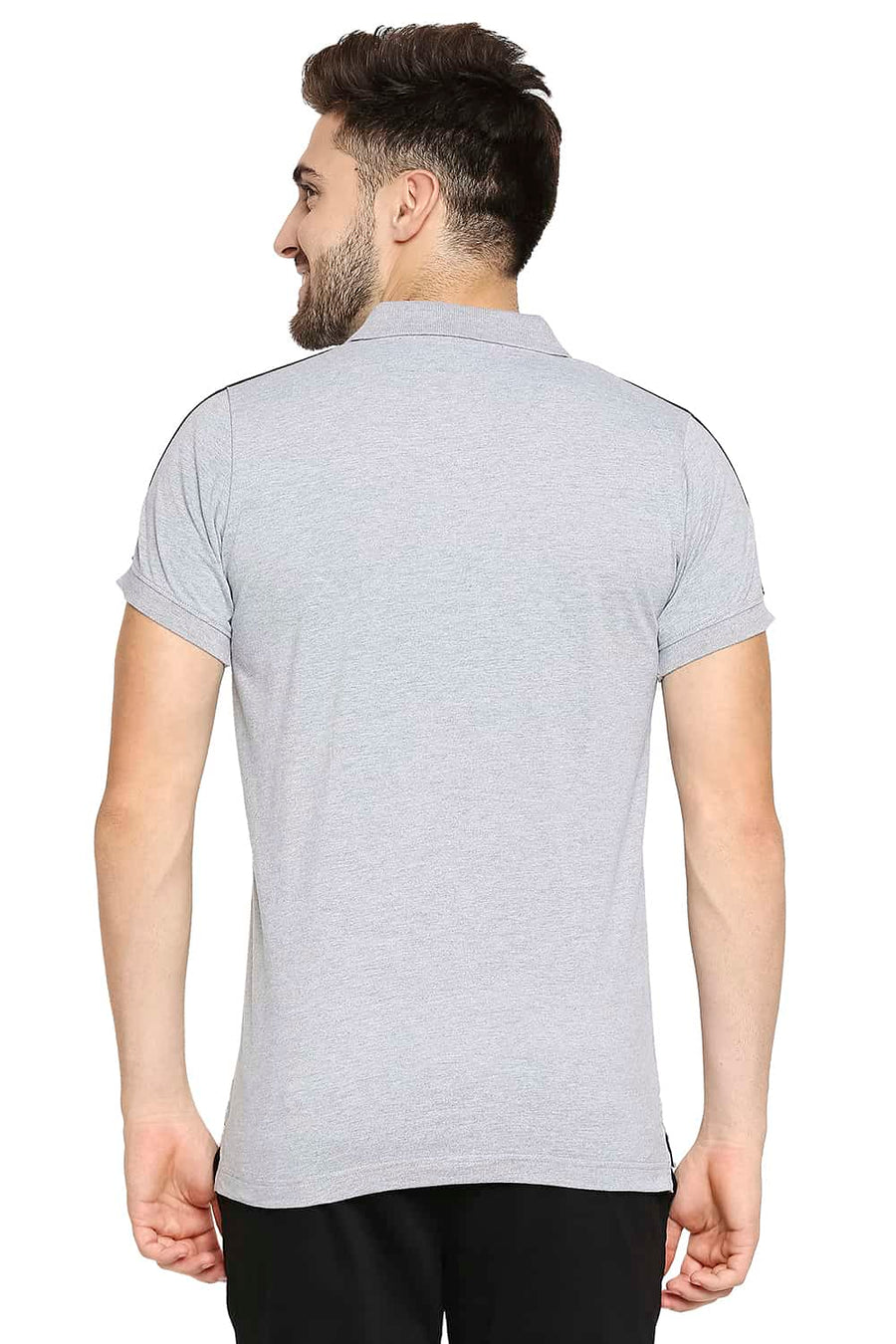 BASICS MUSCLE FIT GREY STEEL HEATHER POLO T-SHIRT