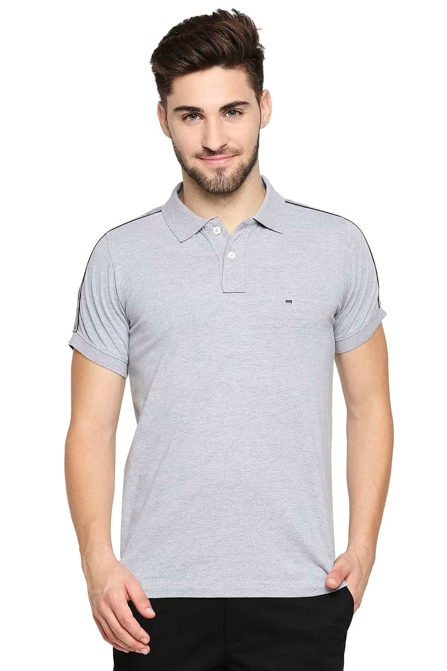 BASICS MUSCLE FIT GREY STEEL HEATHER POLO T-SHIRT