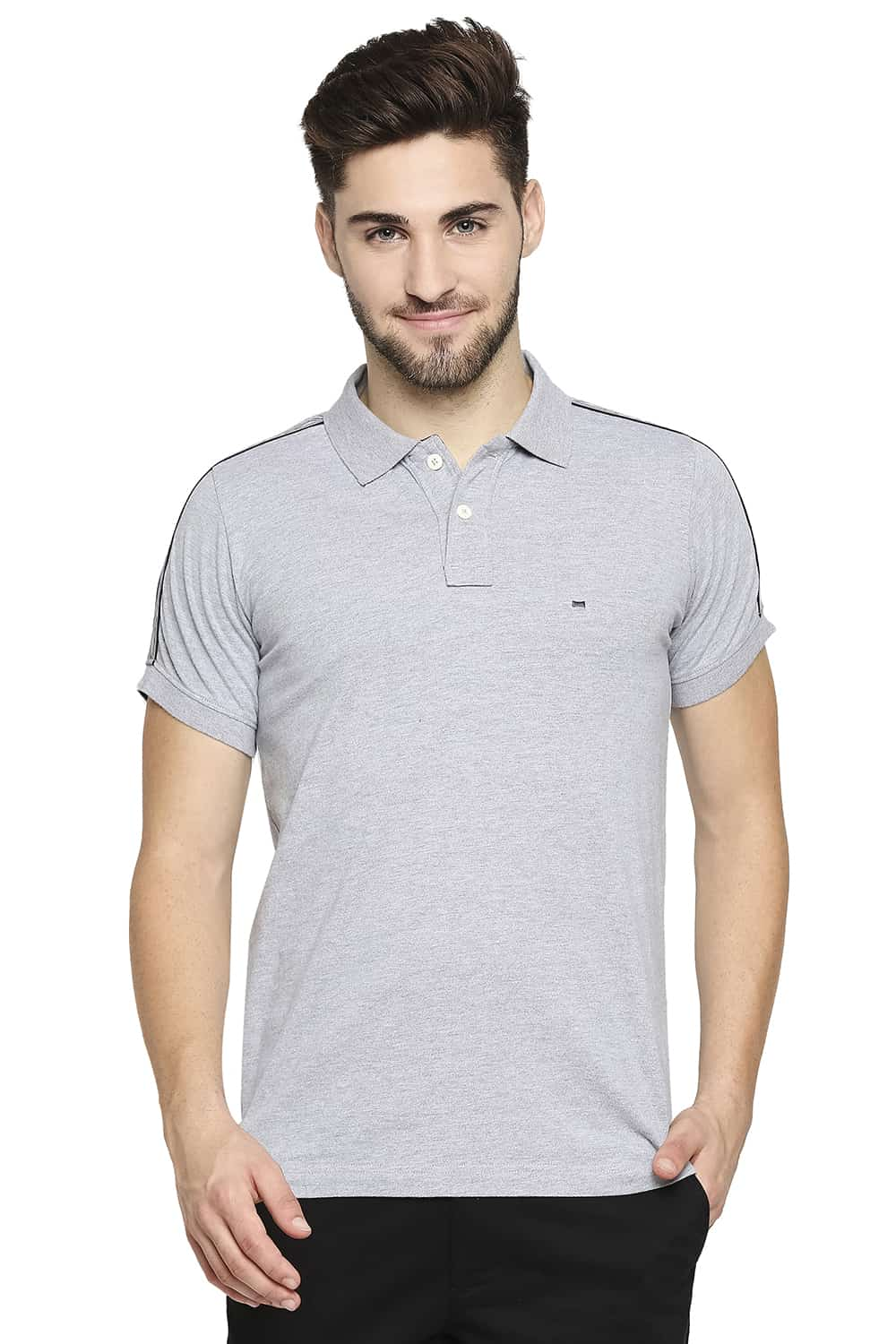 BASICS MUSCLE FIT HEATHER POLO T-SHIRT