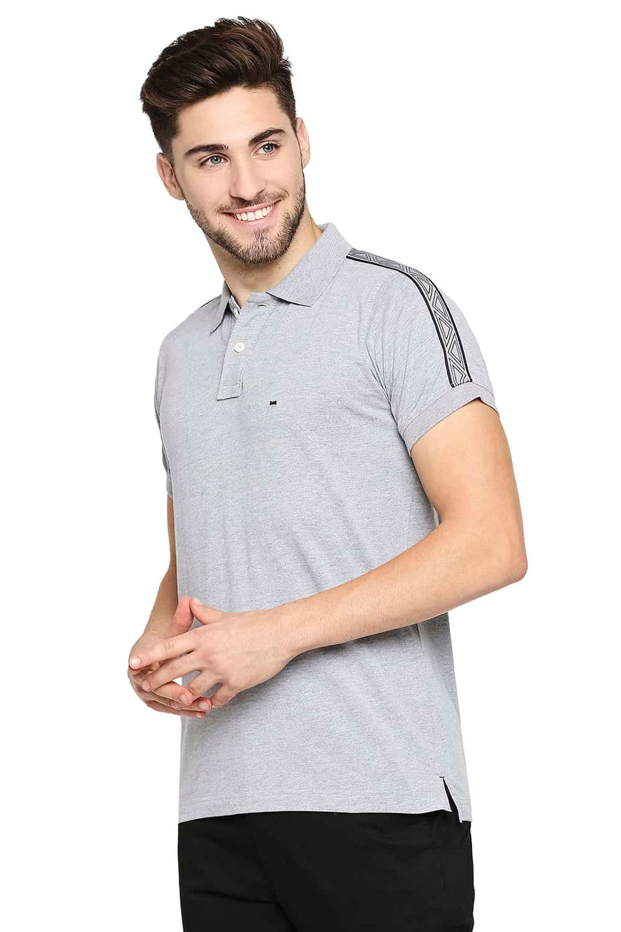 BASICS MUSCLE FIT GREY STEEL HEATHER POLO T-SHIRT