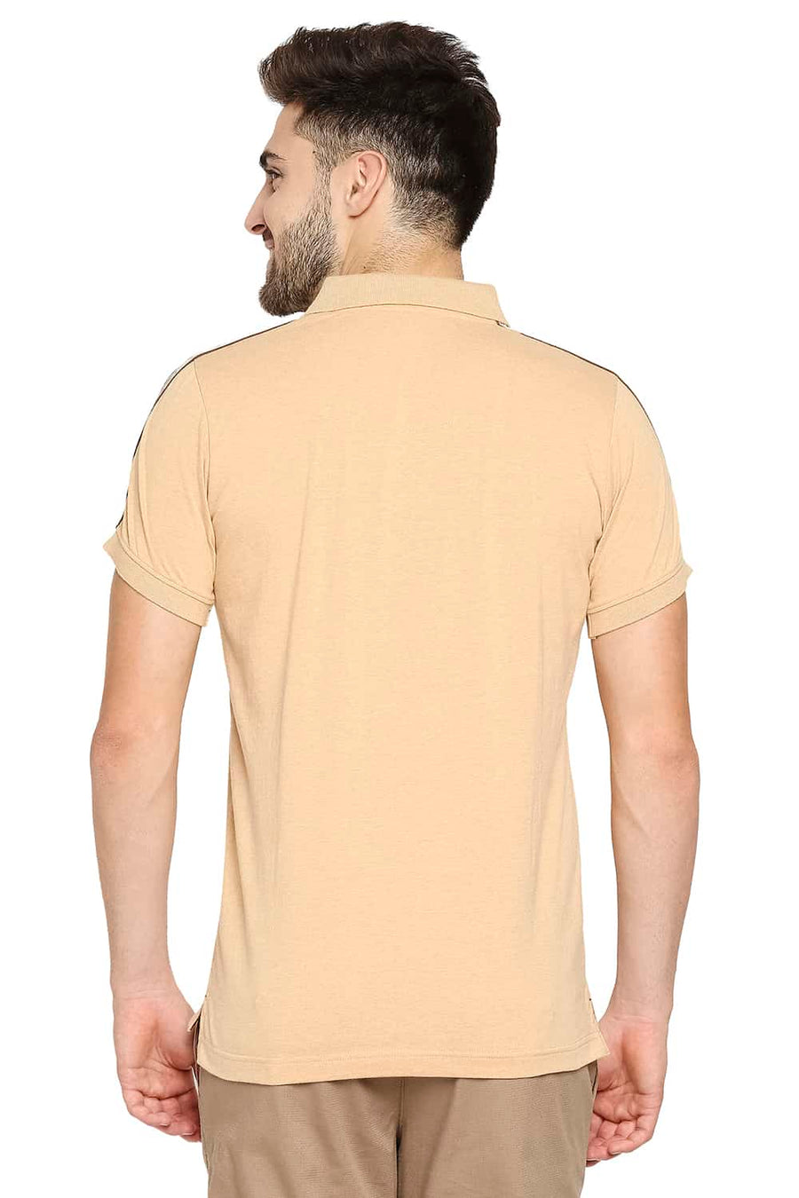 BASICS MUSCLE FIT SAND KHAKI POLO T-SHIRT