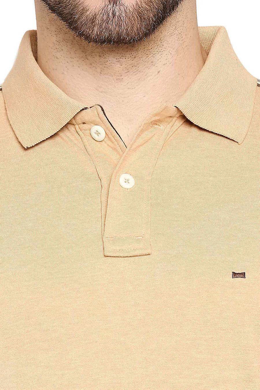 BASICS MUSCLE FIT SAND KHAKI POLO T-SHIRT