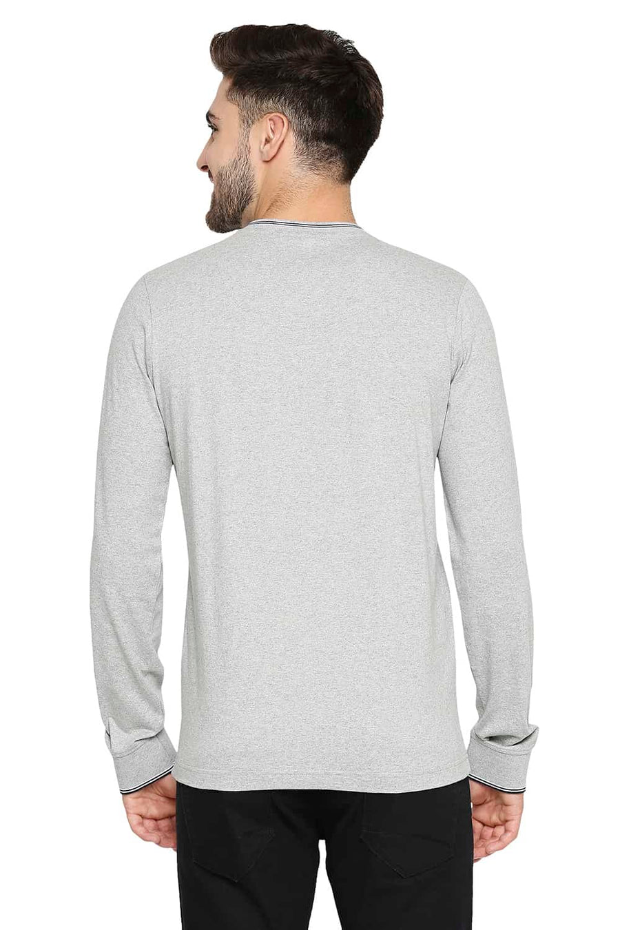 BASICS MUSCLE FIT HEATHER GREY HENLEY T-SHIRT