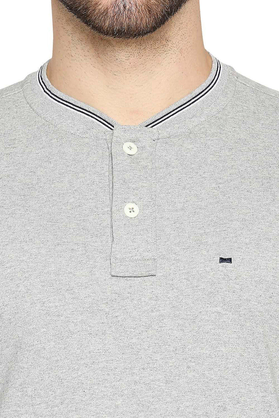 BASICS MUSCLE FIT HEATHER GREY HENLEY T-SHIRT