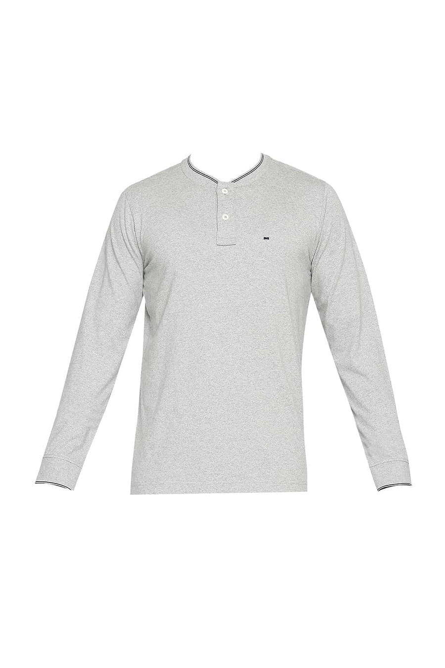 BASICS MUSCLE FIT HEATHER GREY HENLEY T-SHIRT