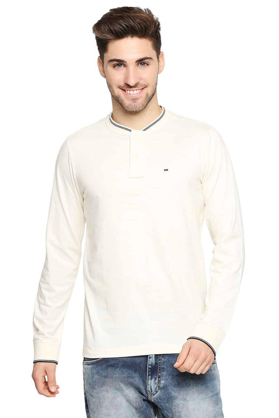 BASICS MUSCLE FIT SWEET CORN HENLEY T-SHIRT