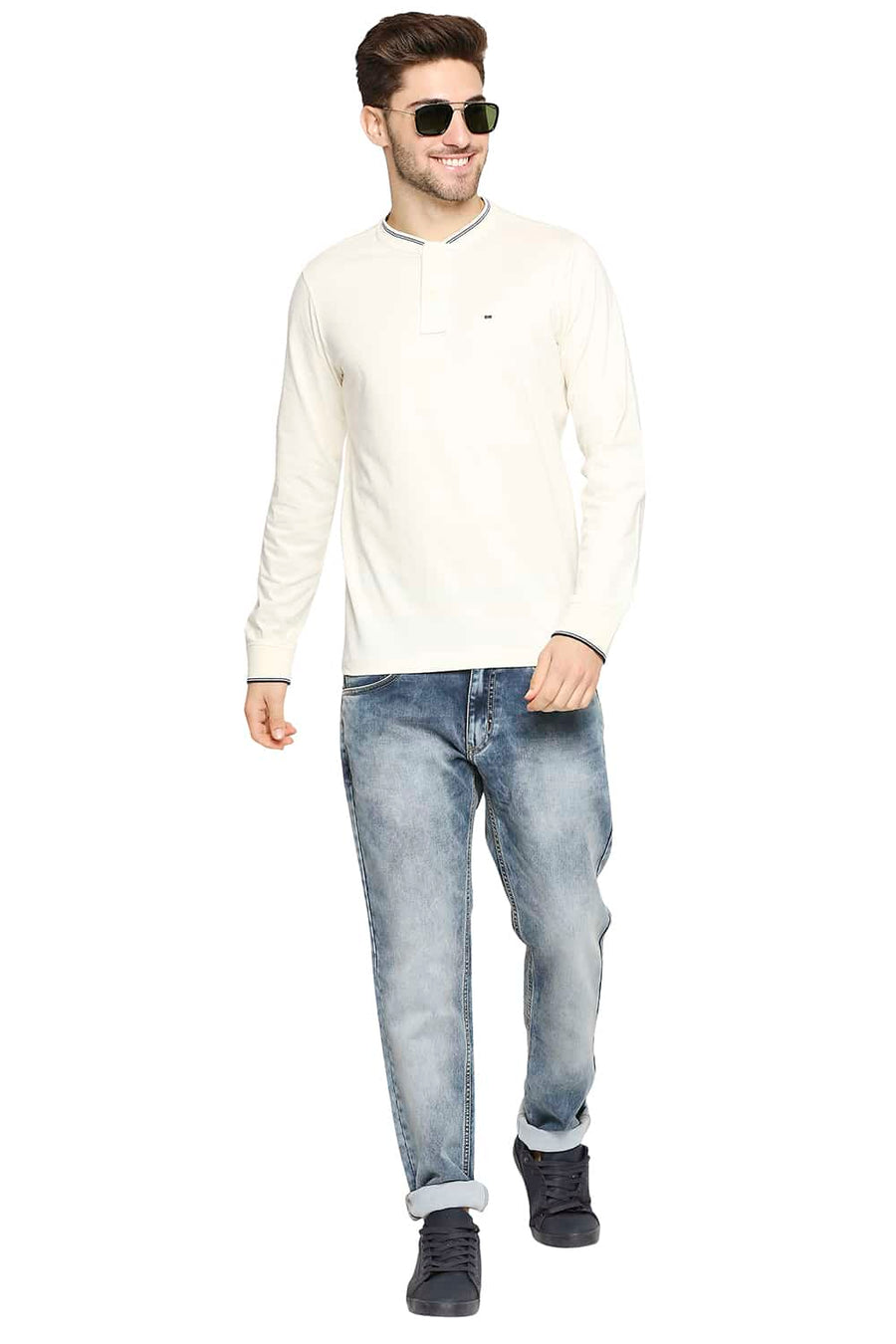 BASICS MUSCLE FIT SWEET CORN HENLEY T-SHIRT