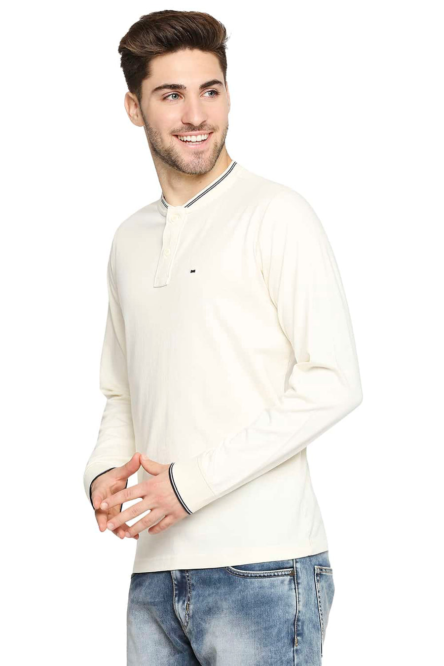 BASICS MUSCLE FIT SWEET CORN HENLEY T-SHIRT