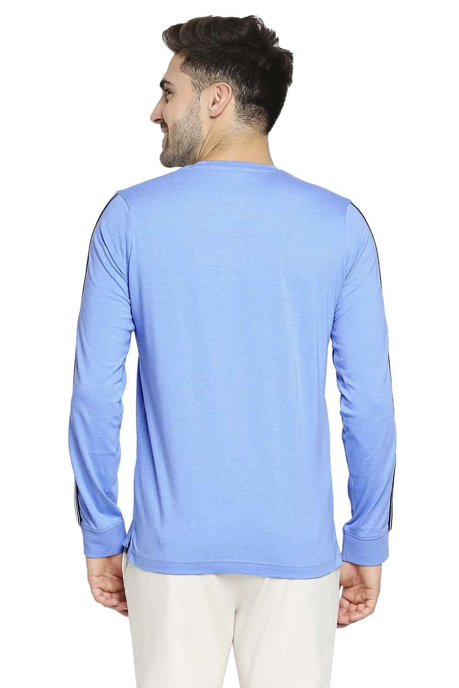 BASICS MUSCLE FIT PROVENCE BLUE HENLEY T-SHIRT