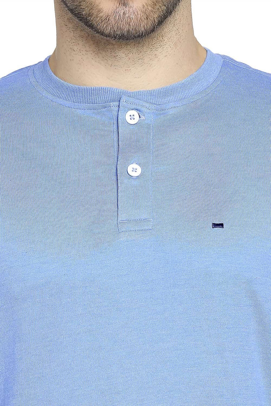 BASICS MUSCLE FIT PROVENCE BLUE HENLEY T-SHIRT