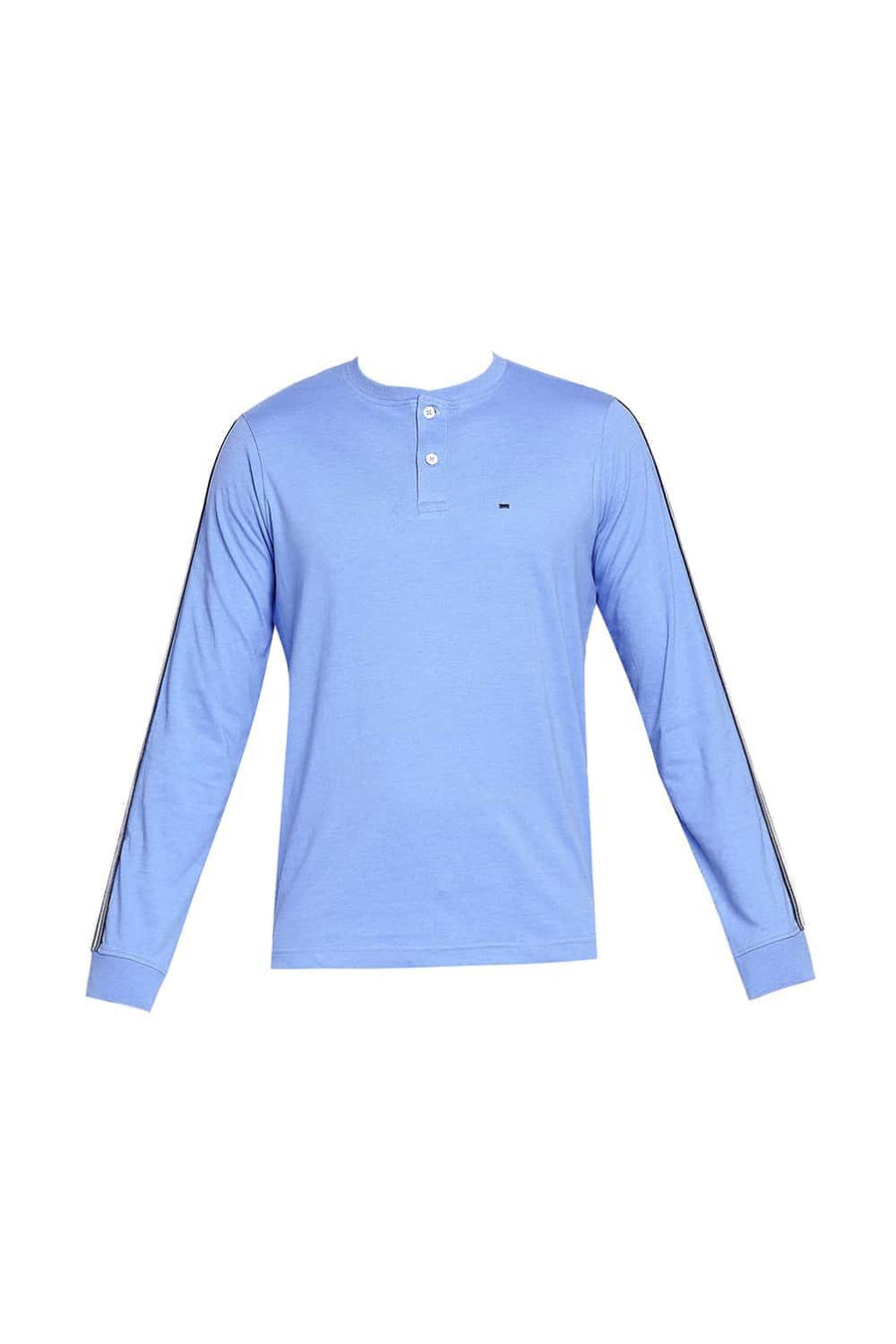 BASICS MUSCLE FIT PROVENCE BLUE HENLEY T-SHIRT