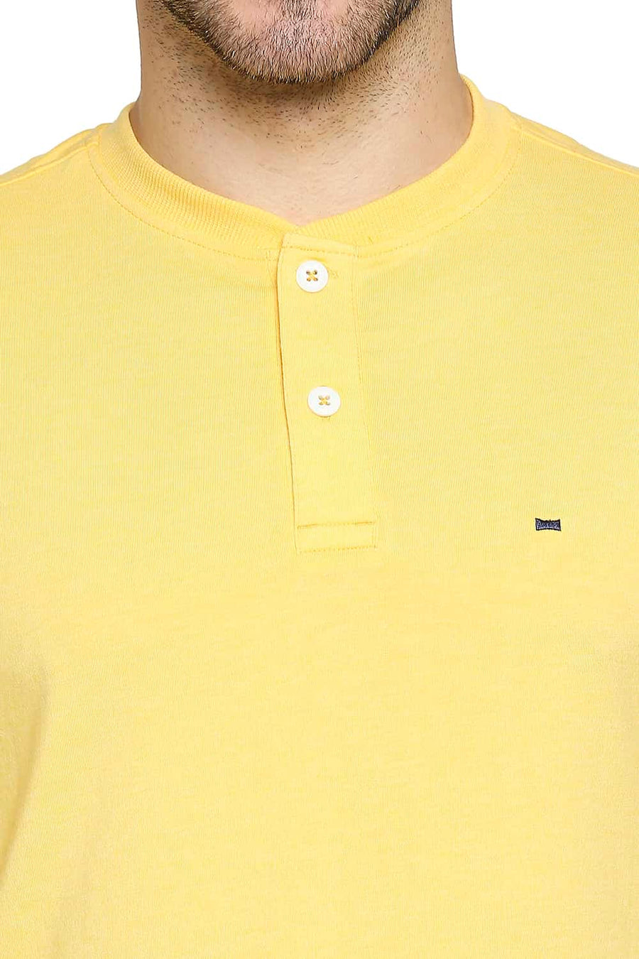 BASICS MUSCLE FIT GOLDEN YELLOW HENLEY T-SHIRT