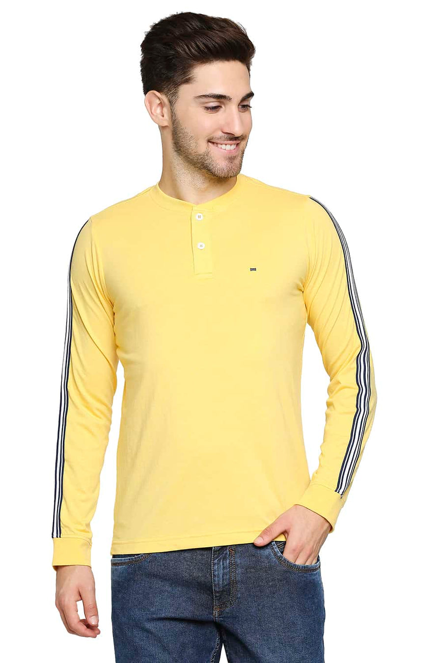 BASICS MUSCLE FIT GOLDEN YELLOW HENLEY T-SHIRT