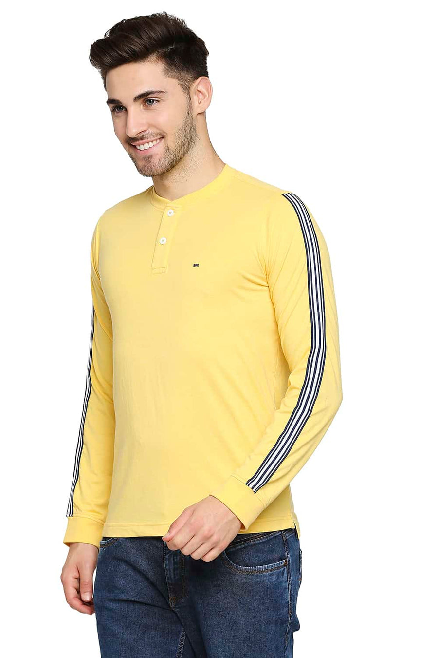 BASICS MUSCLE FIT GOLDEN YELLOW HENLEY T-SHIRT