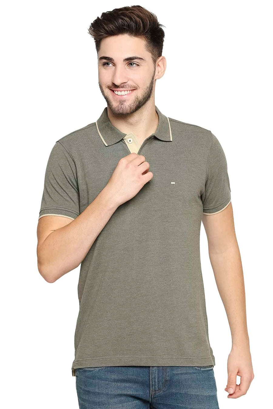 BASICS MUSCLE FIT GRAPE LEAF HEATHER POLO T-SHIRT