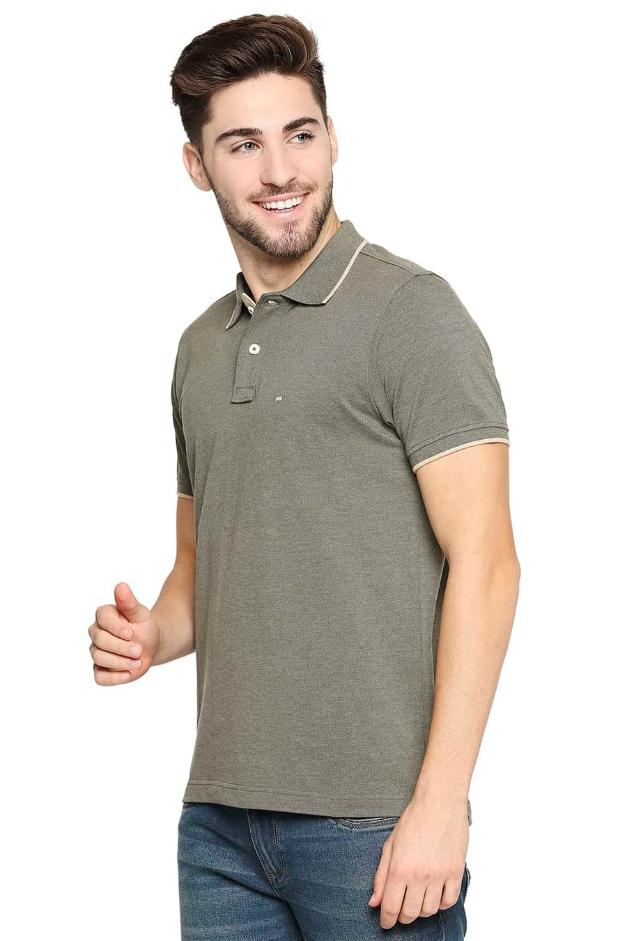 BASICS MUSCLE FIT GRAPE LEAF HEATHER POLO T-SHIRT