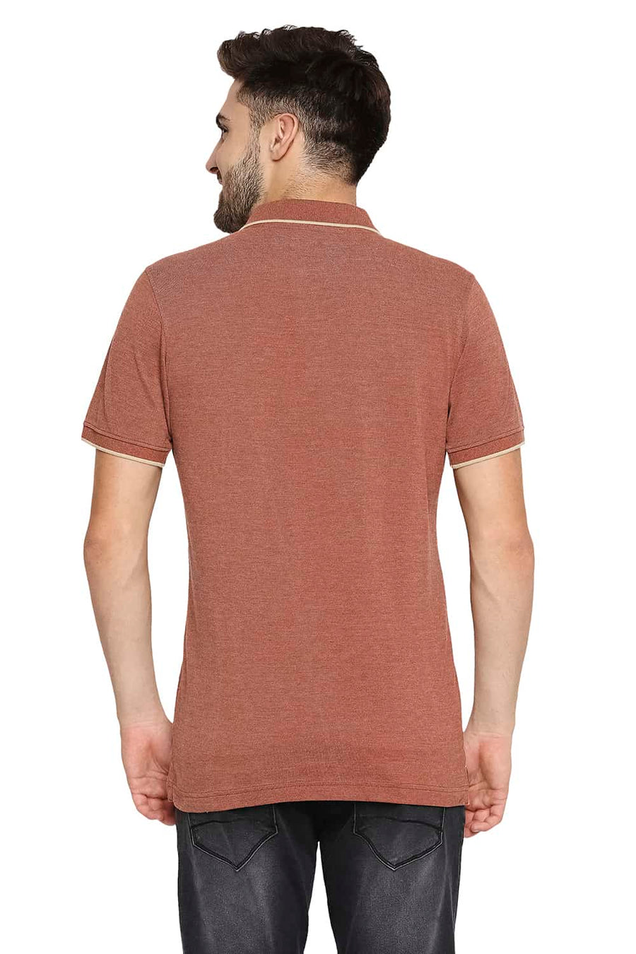 BASICS MUSCLE FIT BRICK SEQUOIA HEATHER POLO T-SHIRT