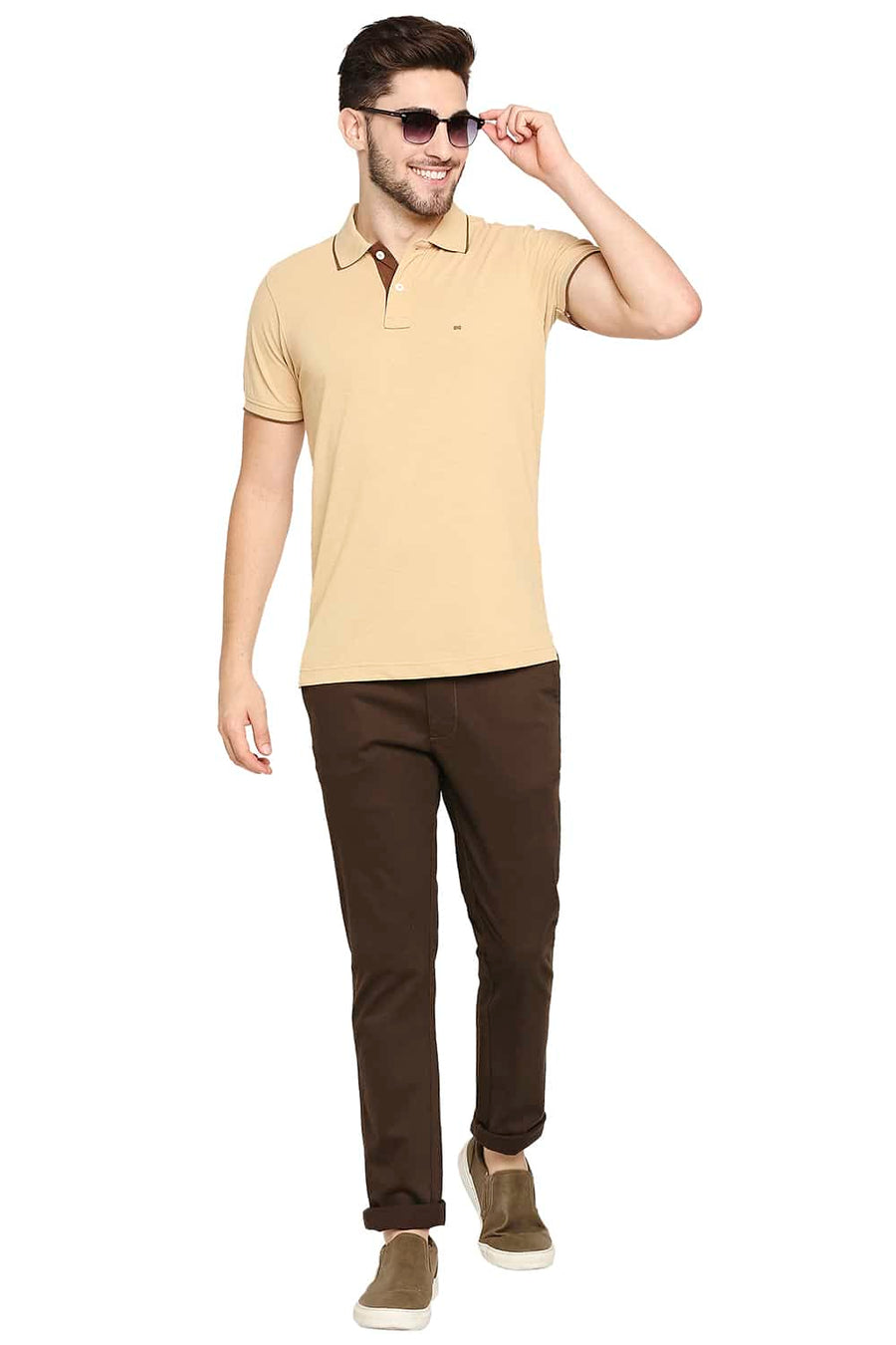 BASICS MUSCLE FIT SAND HEATHER POLO T-SHIRT