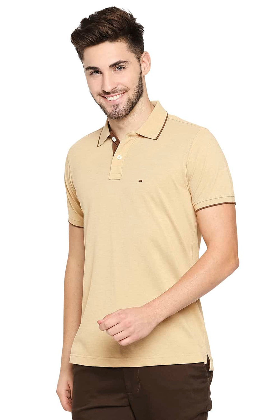 BASICS MUSCLE FIT SAND HEATHER POLO T-SHIRT