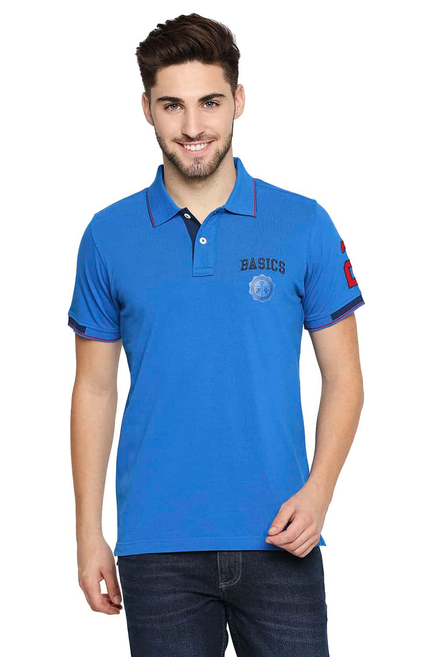 BASICS MUSCLE FIT IMPERIAL BLUE POLO T-SHIRT