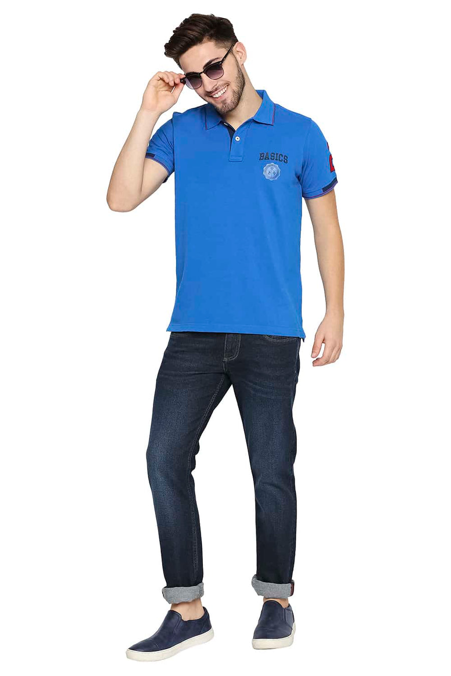 BASICS MUSCLE FIT IMPERIAL BLUE POLO T-SHIRT