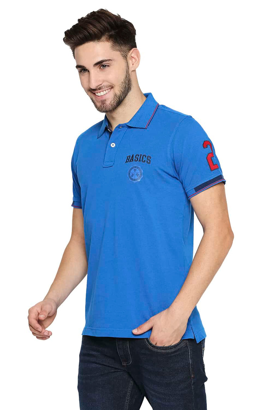 BASICS MUSCLE FIT IMPERIAL BLUE POLO T-SHIRT