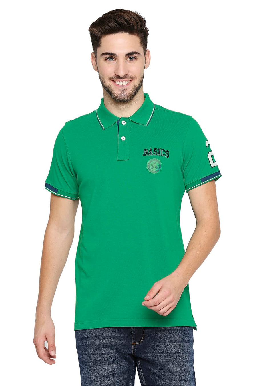 BASICS MUSCLE FIT LUSH MEADOW POLO T-SHIRT
