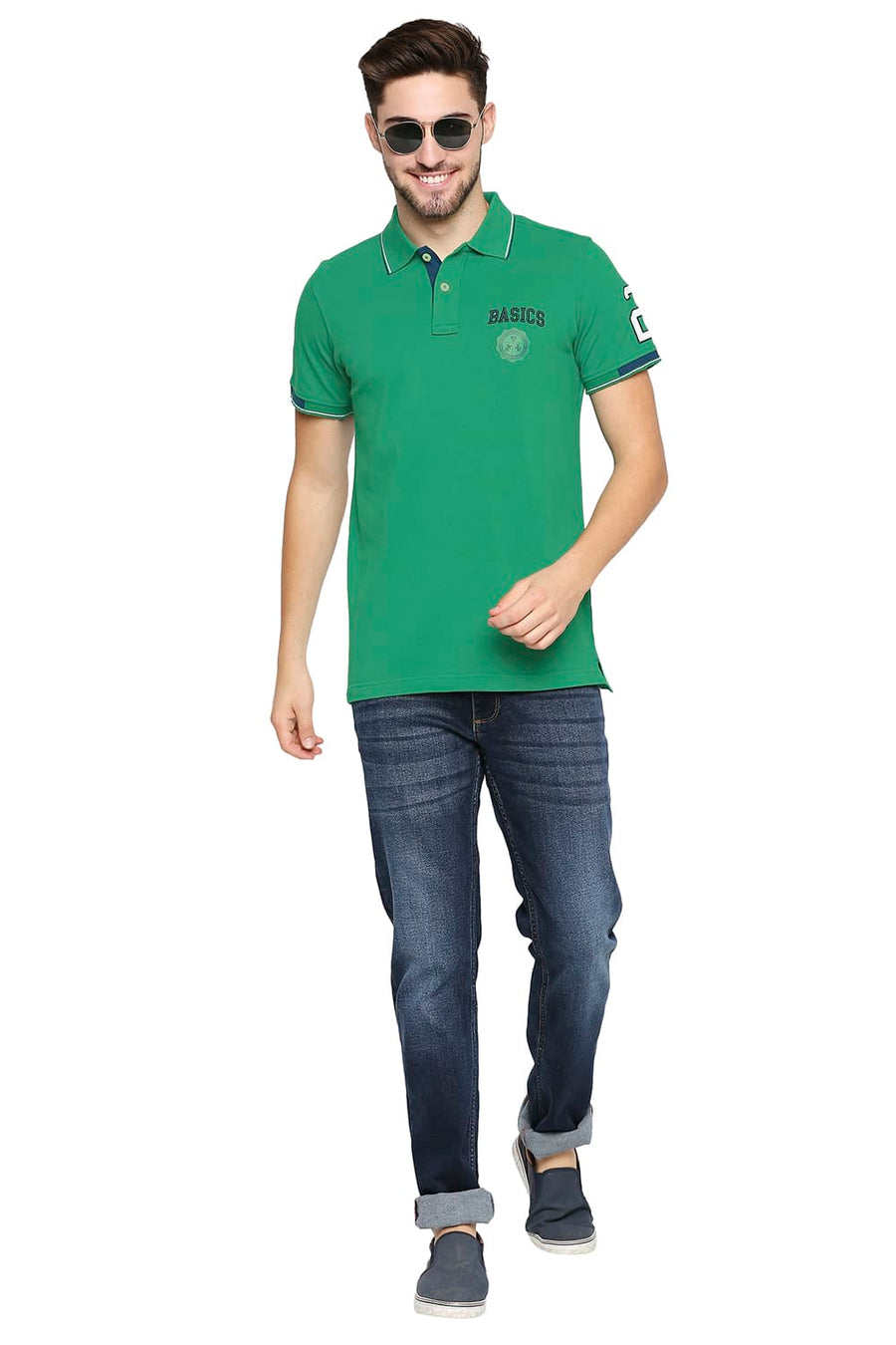 BASICS MUSCLE FIT LUSH MEADOW POLO T-SHIRT