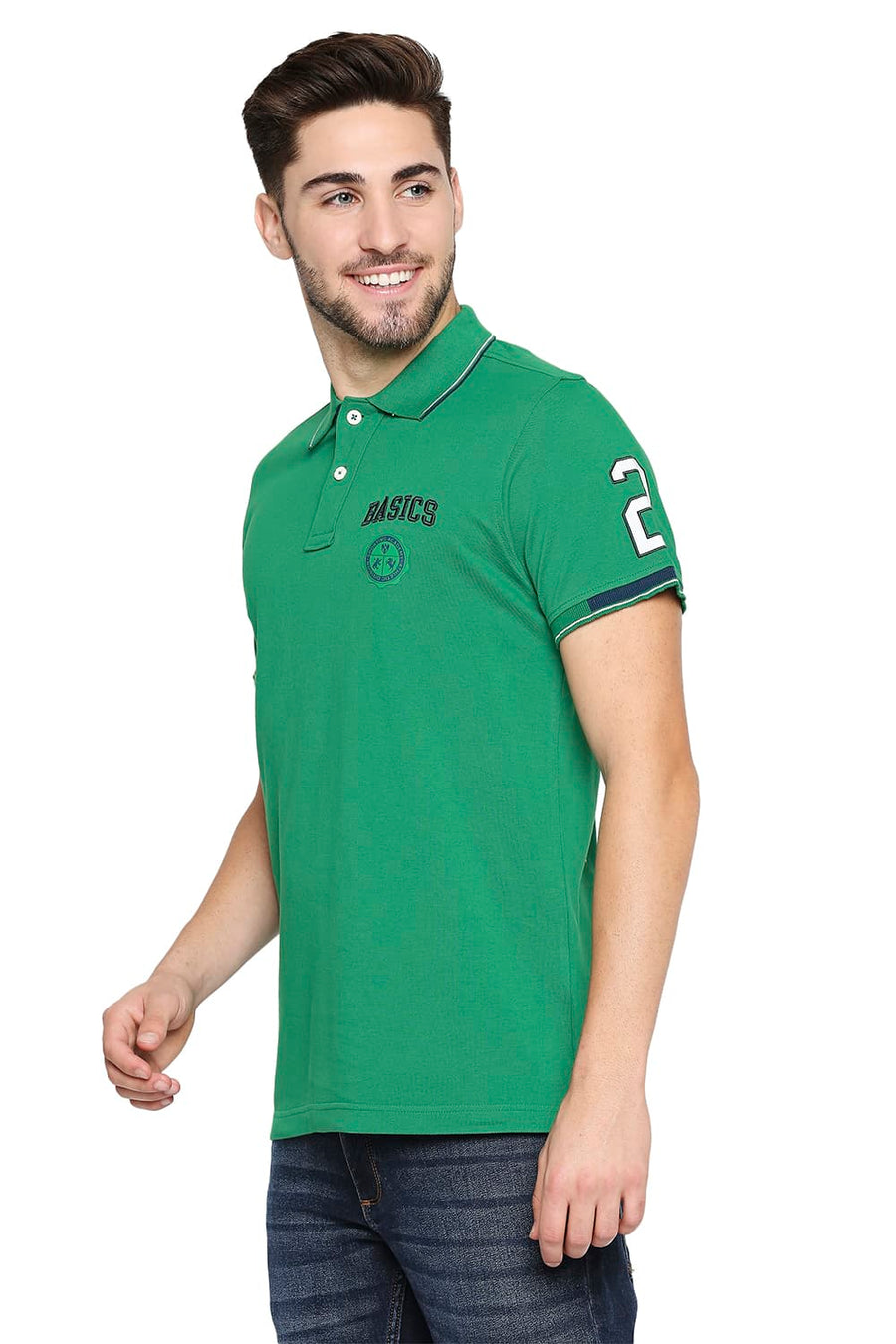 BASICS MUSCLE FIT LUSH MEADOW POLO T-SHIRT