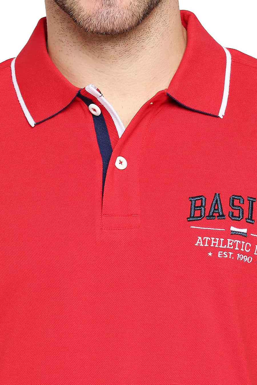 BASICS MUSCLE FIT RACING RED POLO T-SHIRT