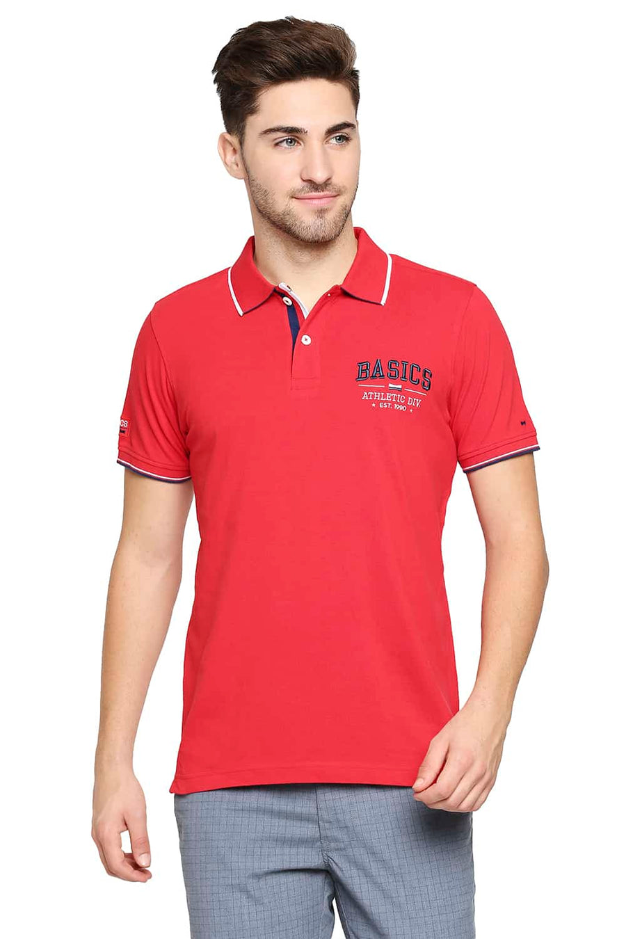 BASICS MUSCLE FIT RACING RED POLO T-SHIRT