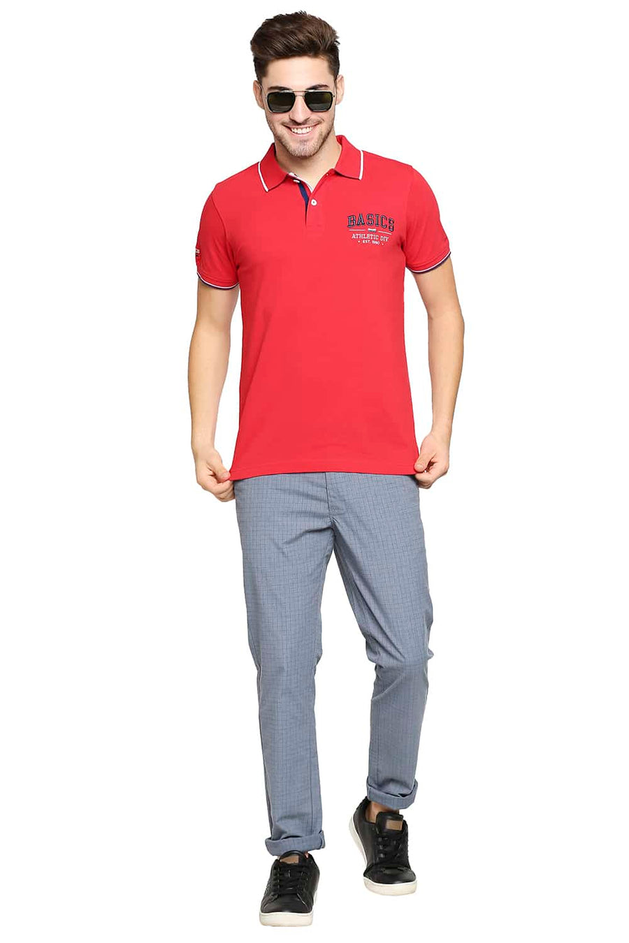 BASICS MUSCLE FIT RACING RED POLO T-SHIRT
