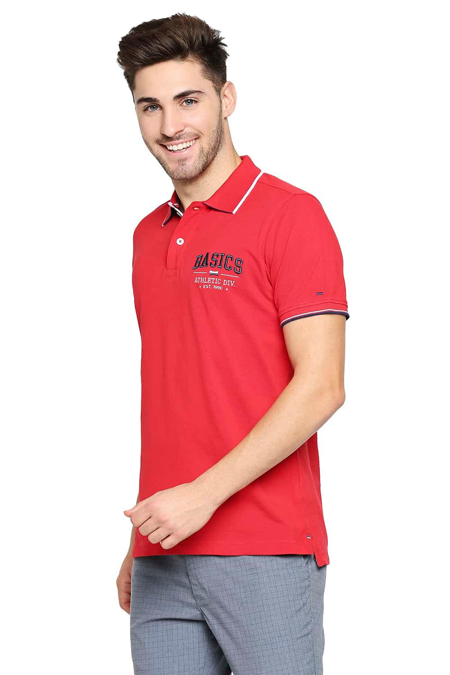 BASICS MUSCLE FIT RACING RED POLO T-SHIRT