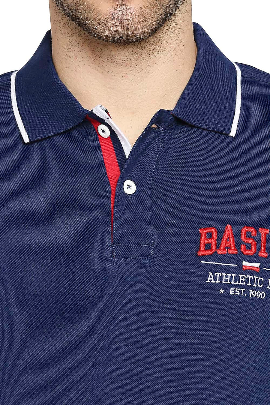 BASICS MUSCLE FIT ESTATE BLUE POLO T-SHIRT