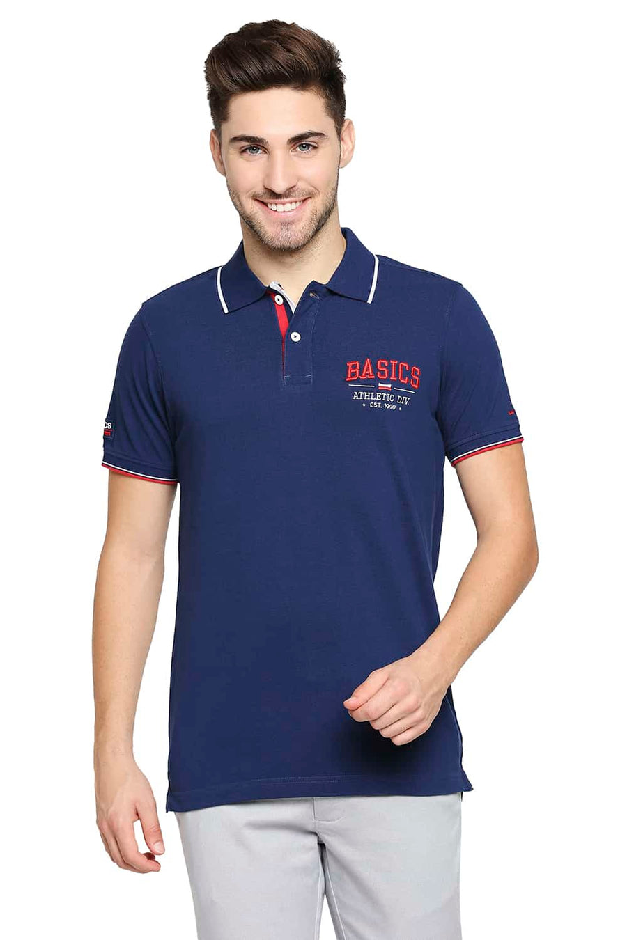 BASICS MUSCLE FIT ESTATE BLUE POLO T-SHIRT