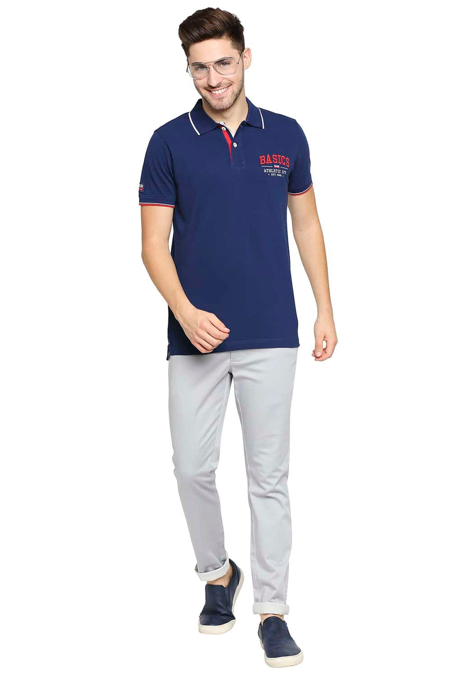 BASICS MUSCLE FIT ESTATE BLUE POLO T-SHIRT