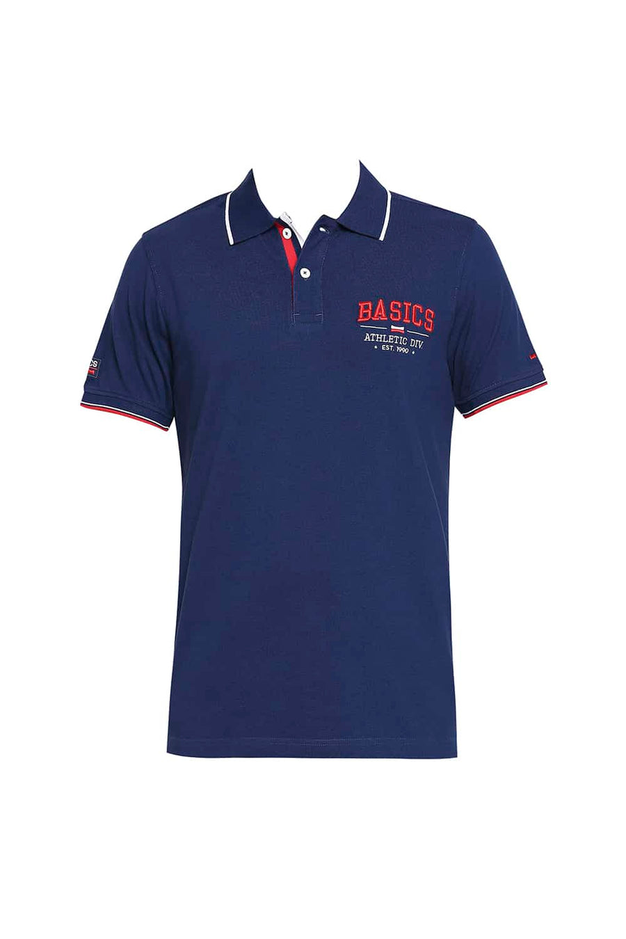 BASICS MUSCLE FIT ESTATE BLUE POLO T-SHIRT