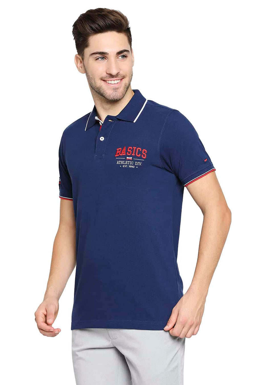 BASICS MUSCLE FIT ESTATE BLUE POLO T-SHIRT