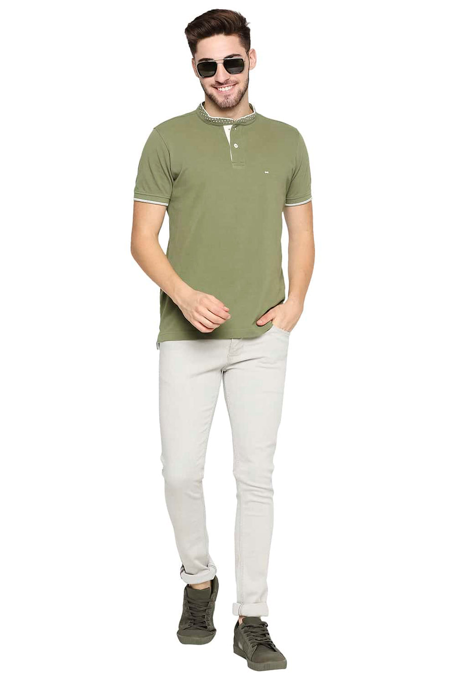 BASICS MUSCLE FIT LODEN GREEN POLO T-SHIRT